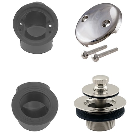 Westbrass ABS 1-1/2" Plumber's Pack Pull & Drain Bathtub Drain with Two-Hole Overflow, Polished Nickel D574-05